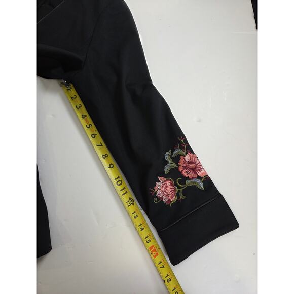 CHICO’S Black Floral Embroidered Ponte Long Jacket Coat Top Size 3 US 16/18 - Picture 7 of 7